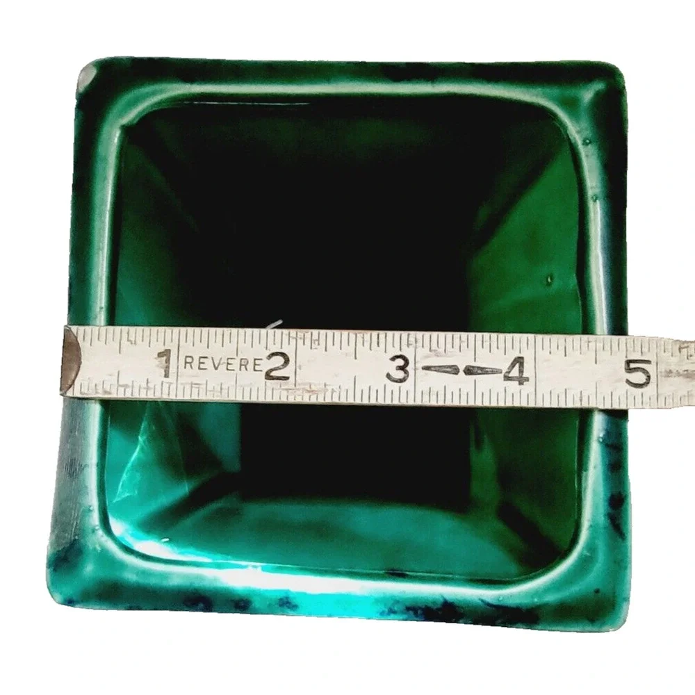 Vintage Haeger Green Blue Floral Square Vase 11” Art Pottery